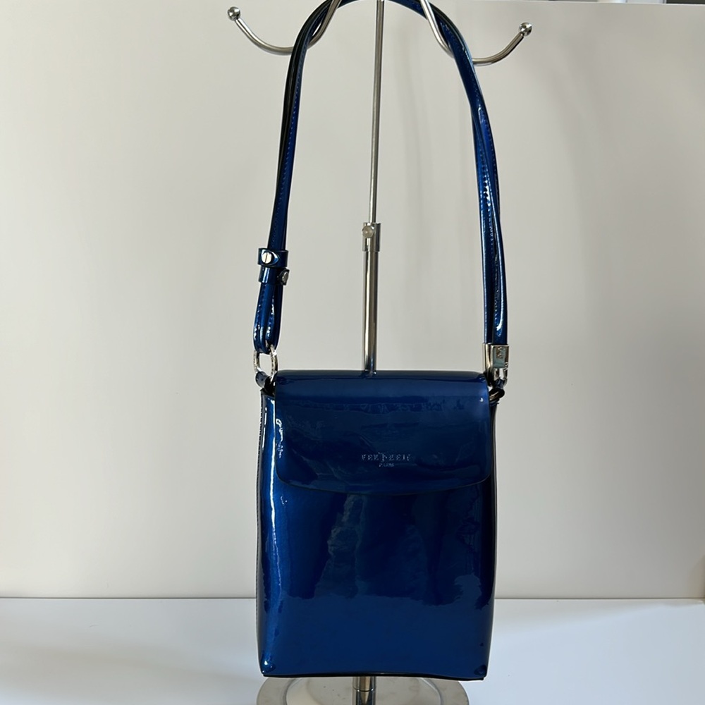 SOLD Elegant Blue Patent Leather Crossbody Bag - Picture 2 of 11